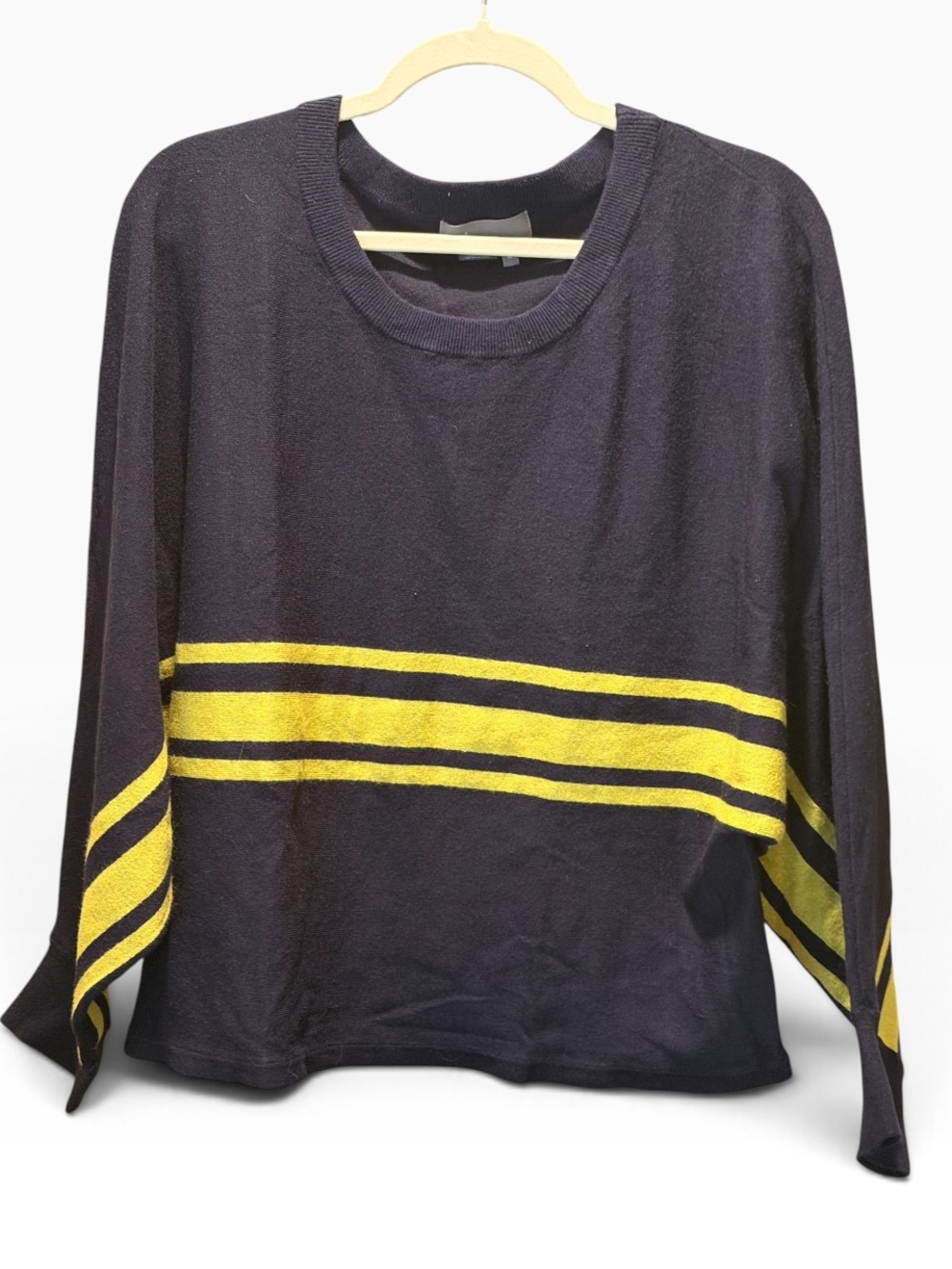 Anthropologie Reid Striped Batwing Sweatshirt Navy Blue Yellow Size XL